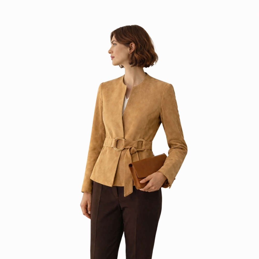 Real suede leather Tan gold Women's Jacket